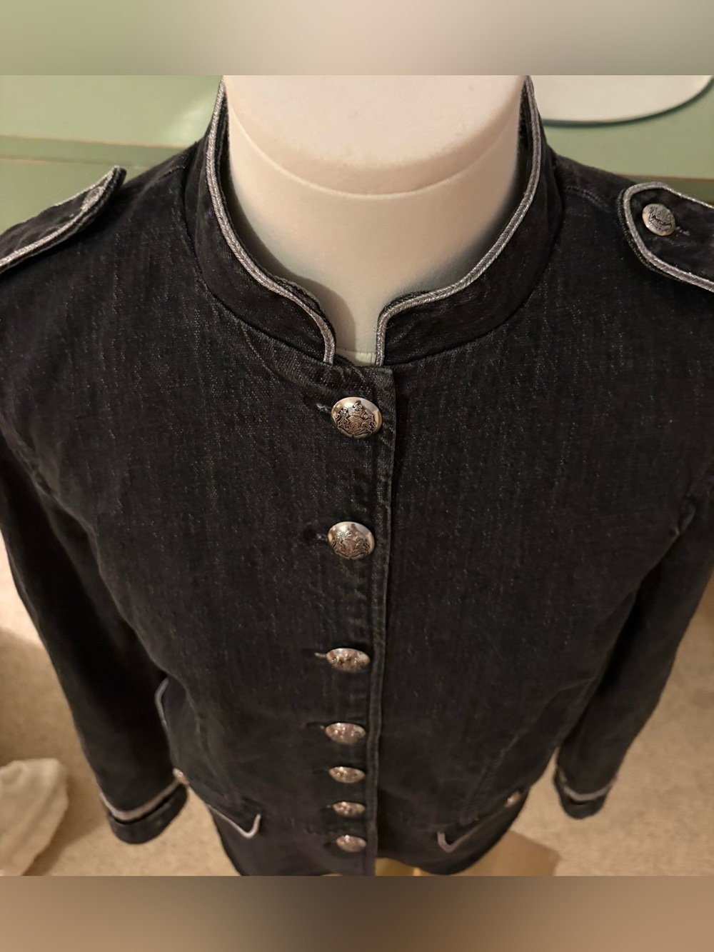Ralph Lauren Military-Style Jacket - Black Wash Denim w Ornate Soutache Trim (6) - Picture 7 of 14